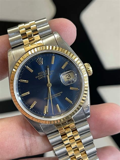 rolex datejust 16233 blue dial jubilee band|Rolex Datejust blue motif.